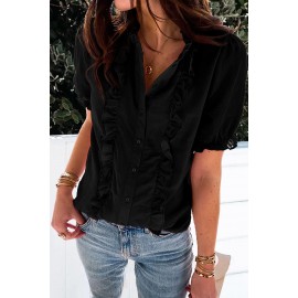 Black Ruffled Button Shirt